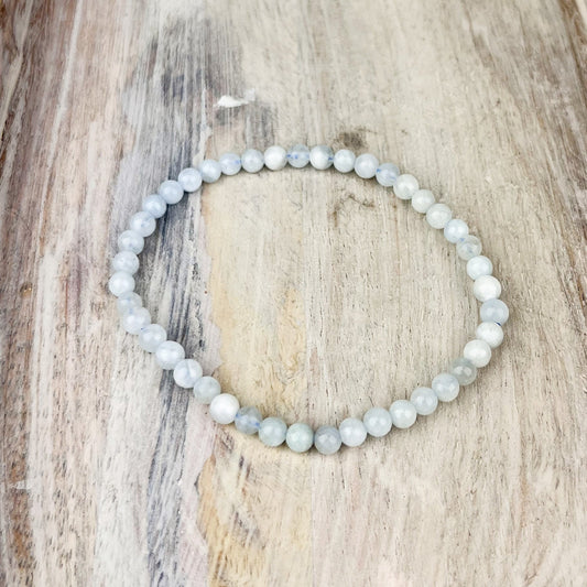 Calming Aquamarine Gemstone Bracelet - 4mm Beads, Stress Relief, Mental Clarity, Luck Talisman, Mermaid Treasure, Sensitive Support - Crystals for everyone • Crystals And Cord