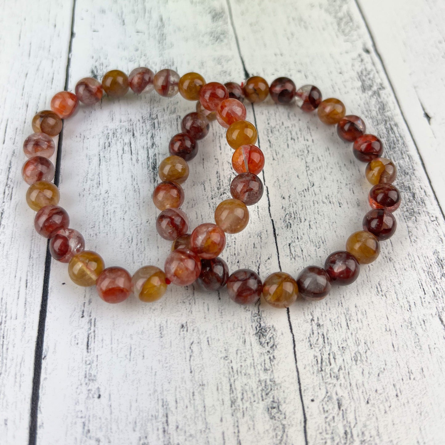 Healing Energy Bracelet with Golden Healer Quartz and Fire Quartz Beads - 8mm Stone Beads - Self-Healing and Positive Energy Booster - Crystals for everyone • Crystals And Cord