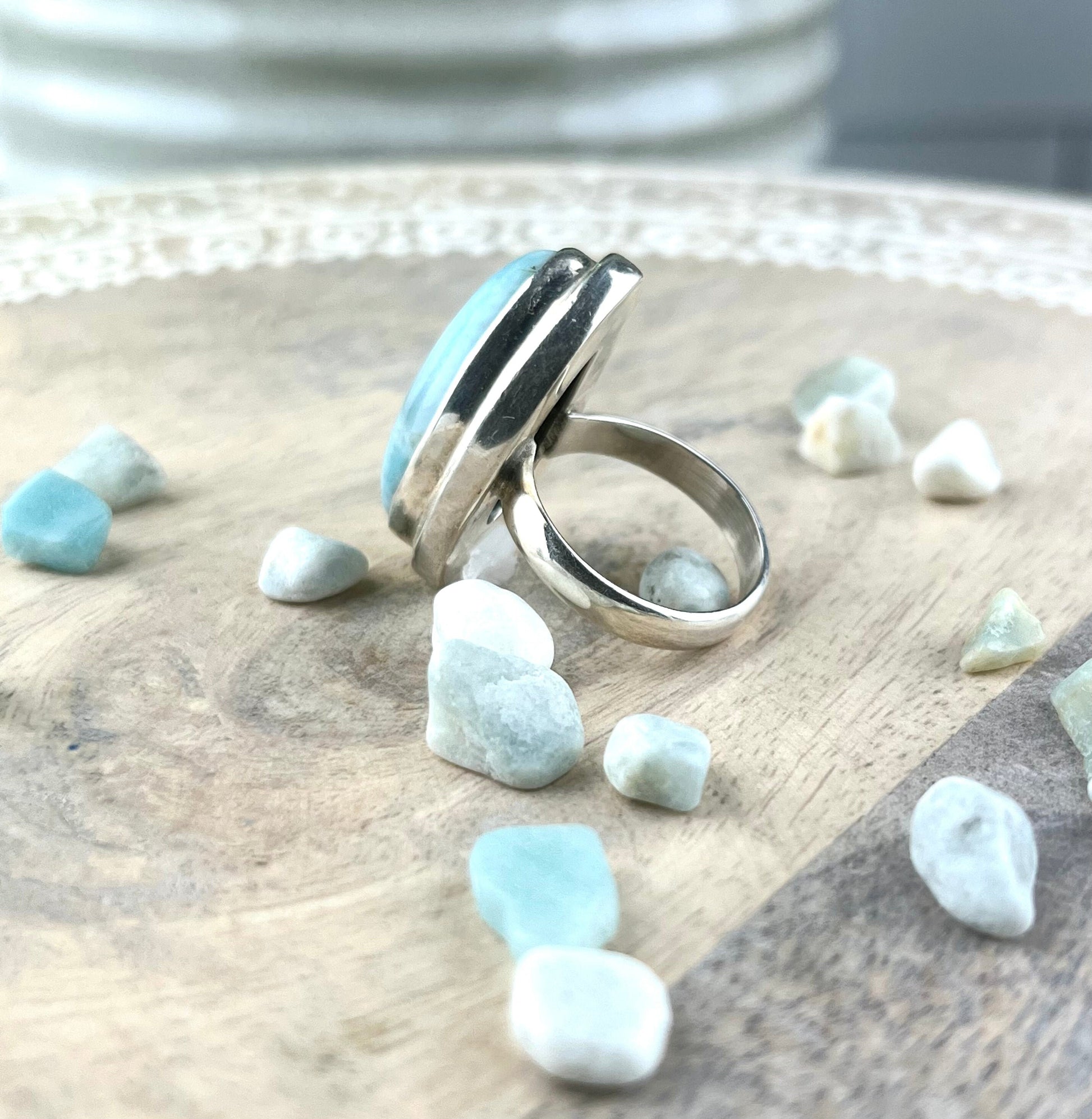 Larimar Gemstone .925 Sterling Silver Ring Represents Peace and clarity stimulates the Chakras - Crystals for everyone • Crystals And Cord