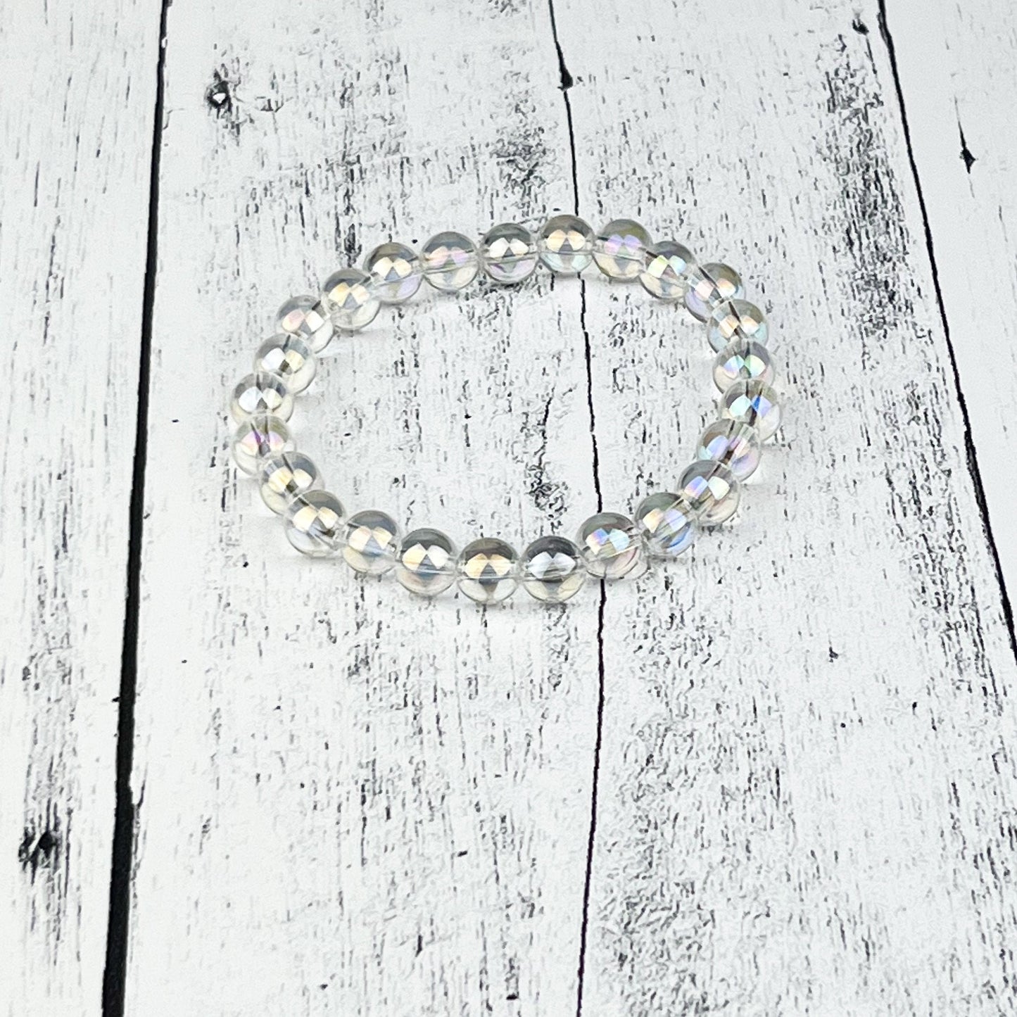 Angel Aura Quartz Gemstone Bracelet, Rainbow Aura Quartz 8mm beads, Stretch Quartz Crystal Bracelet, Spiritual jewelry Gift