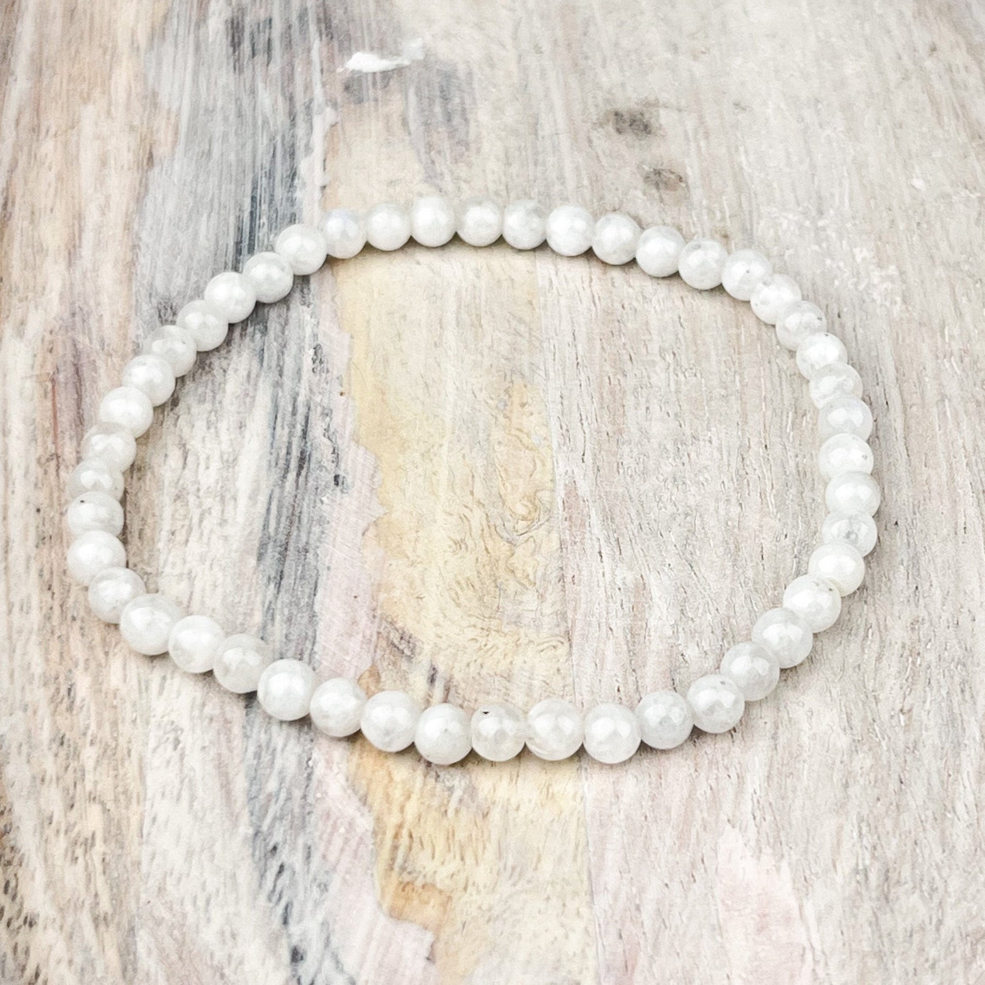 New Beginnings White Moonstone Bracelet - 4mm Gemstone Beads, Inner Growth, Calmness, Intuition, Success - Crystals for everyone • Crystals And Cord