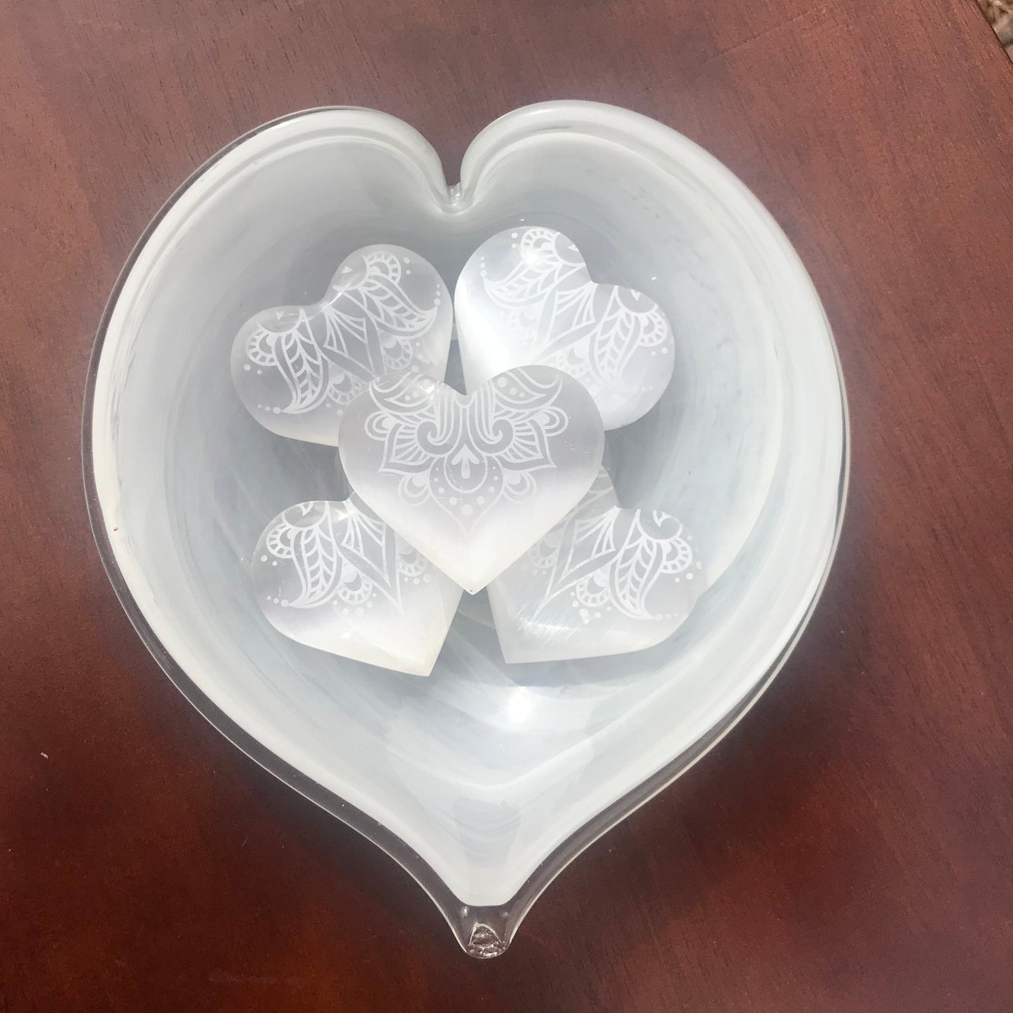 Etched Selenite Heart