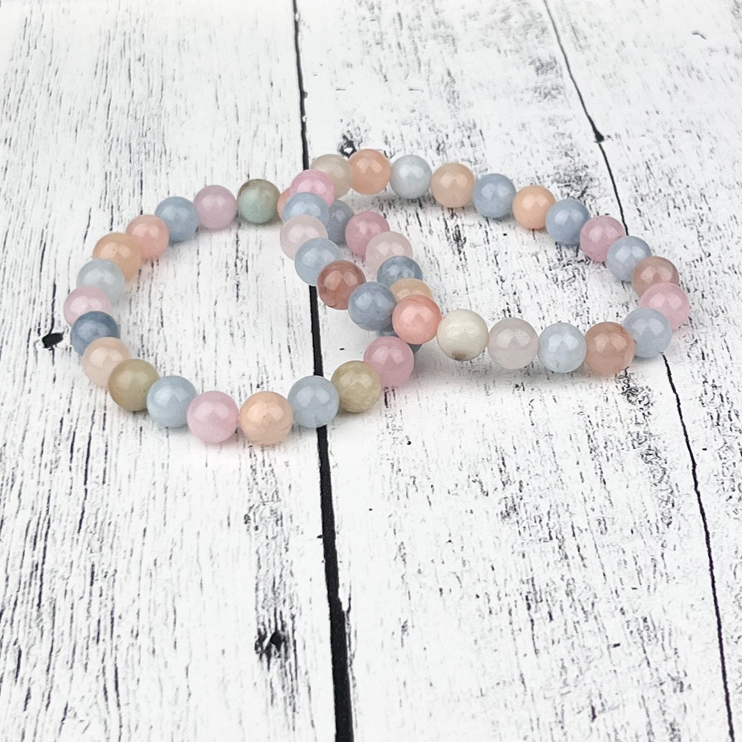 Stunning Morganite Gemstone Bracelet - 8mm Beads, Heart Stone, Calming Energy, Elastic Bracelet - Handmade Jewelry Gift - Crystals for everyone • Crystals And Cord