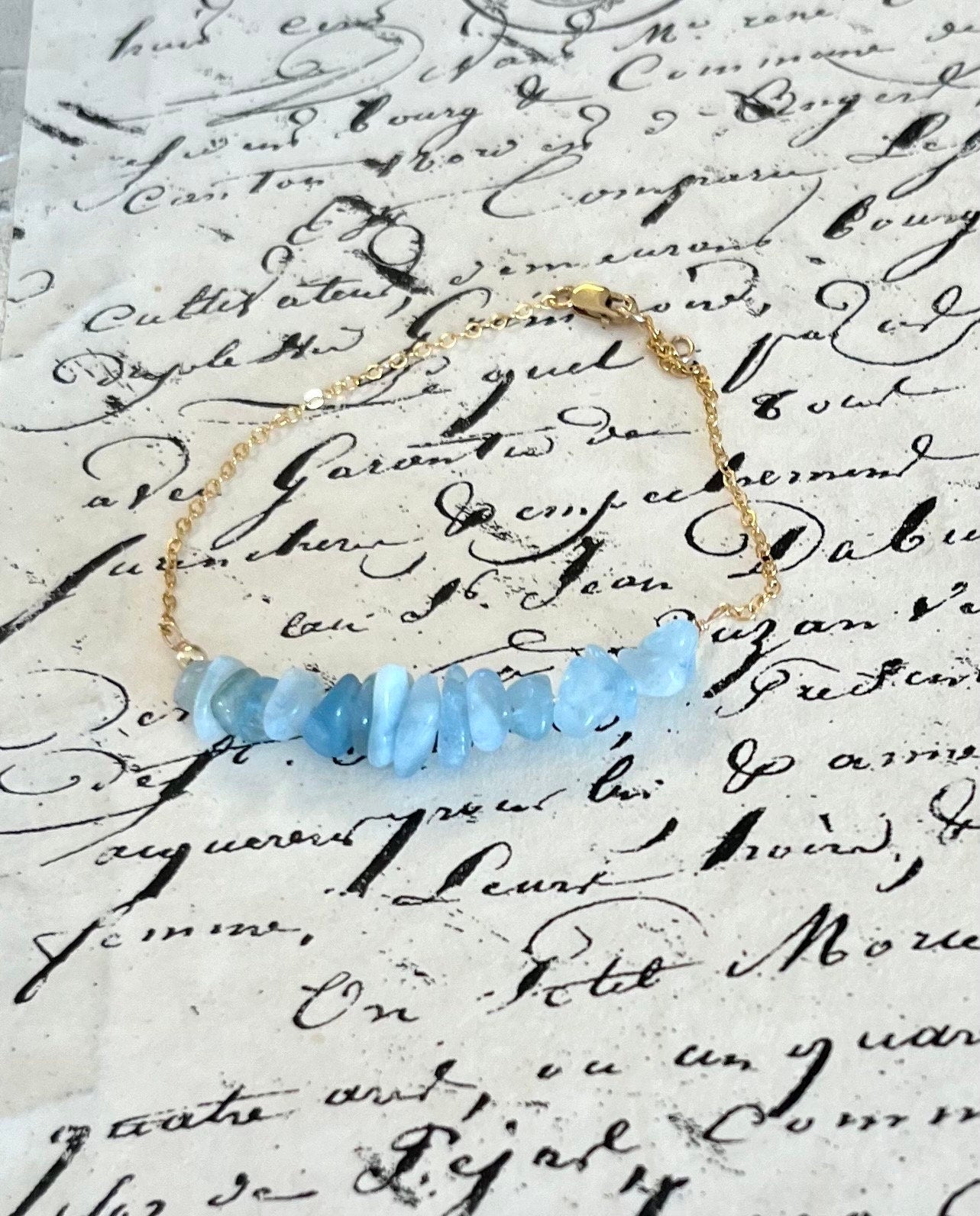 Aquamarine Gemstone Beaded Bracelet, Elegant Natural Gemstone Beads, Calming Energy Accessory, Healing Crystals and Stones Jewelry