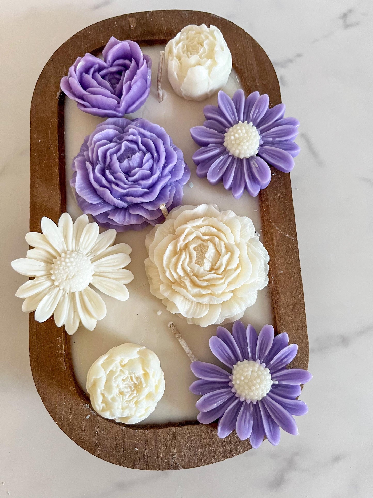 Flower Garden Candle in Dough Bowl, Hand Poured Wax, Long Lasting Candle, gift, Housewarming, wedding , anniversary