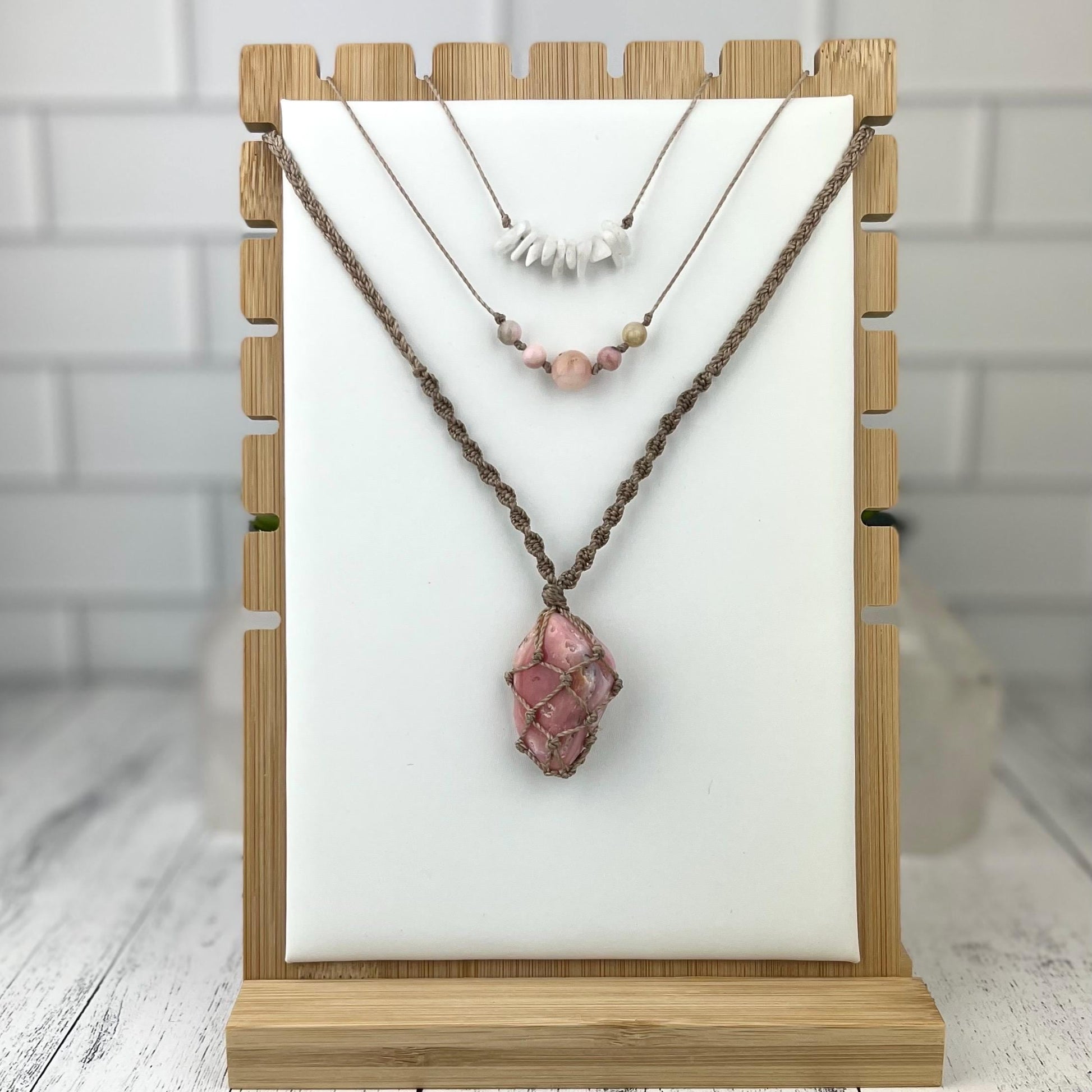 Hand Knotted Pink Opal Necklace & Bracelet Set - Gemstone Jewelry for Kindness and Love - Crystals for everyone • Crystals And Cord
