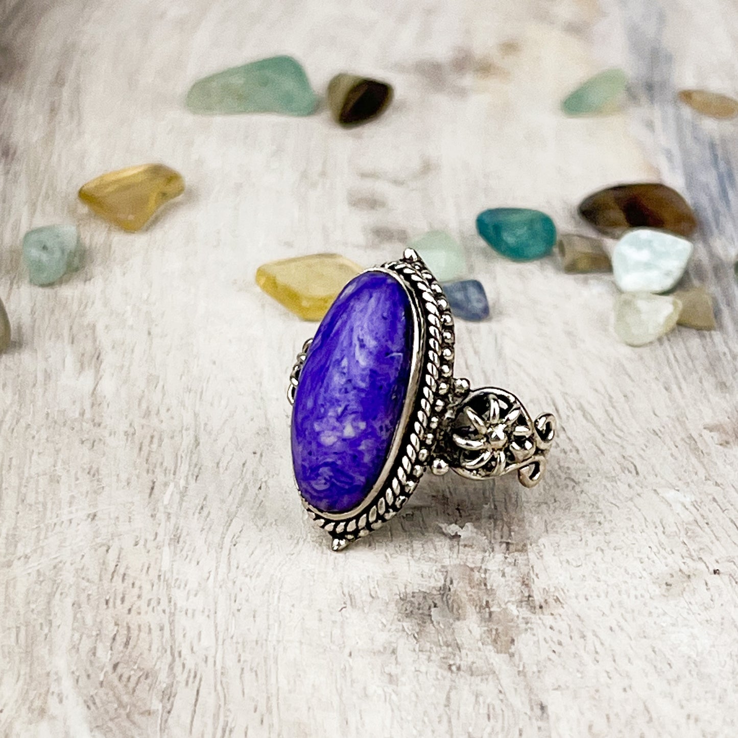 Charoite Gemstone .925 Sterling Silver Ring