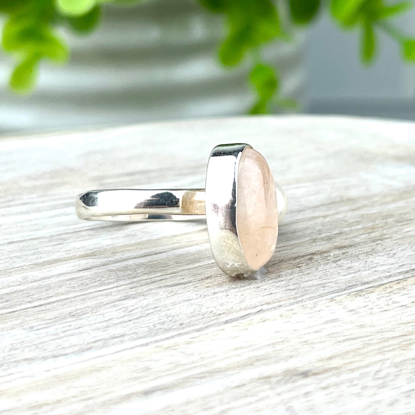 Morganite and Pearl Gemstone .925 Sterling Silver Ring