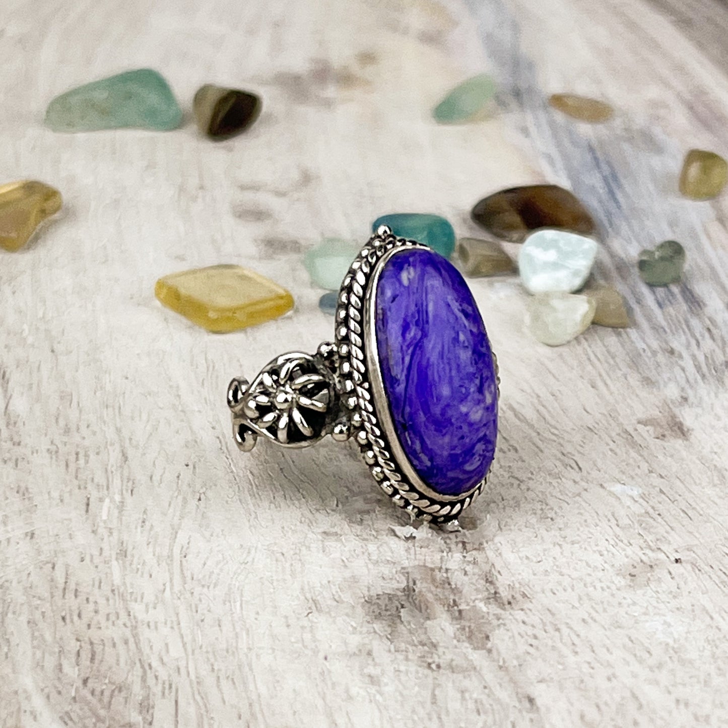 Charoite Gemstone .925 Sterling Silver Ring