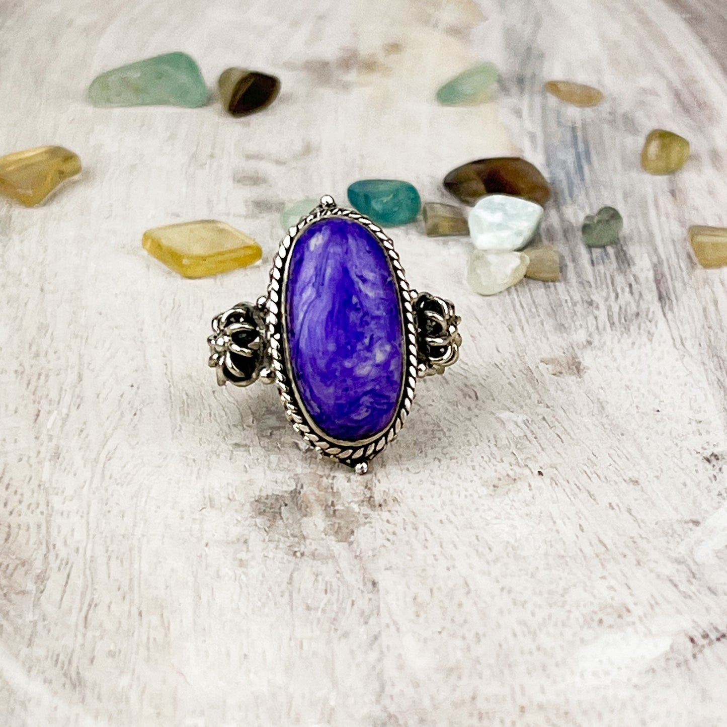 Charoite Gemstone .925 Sterling Silver Ring