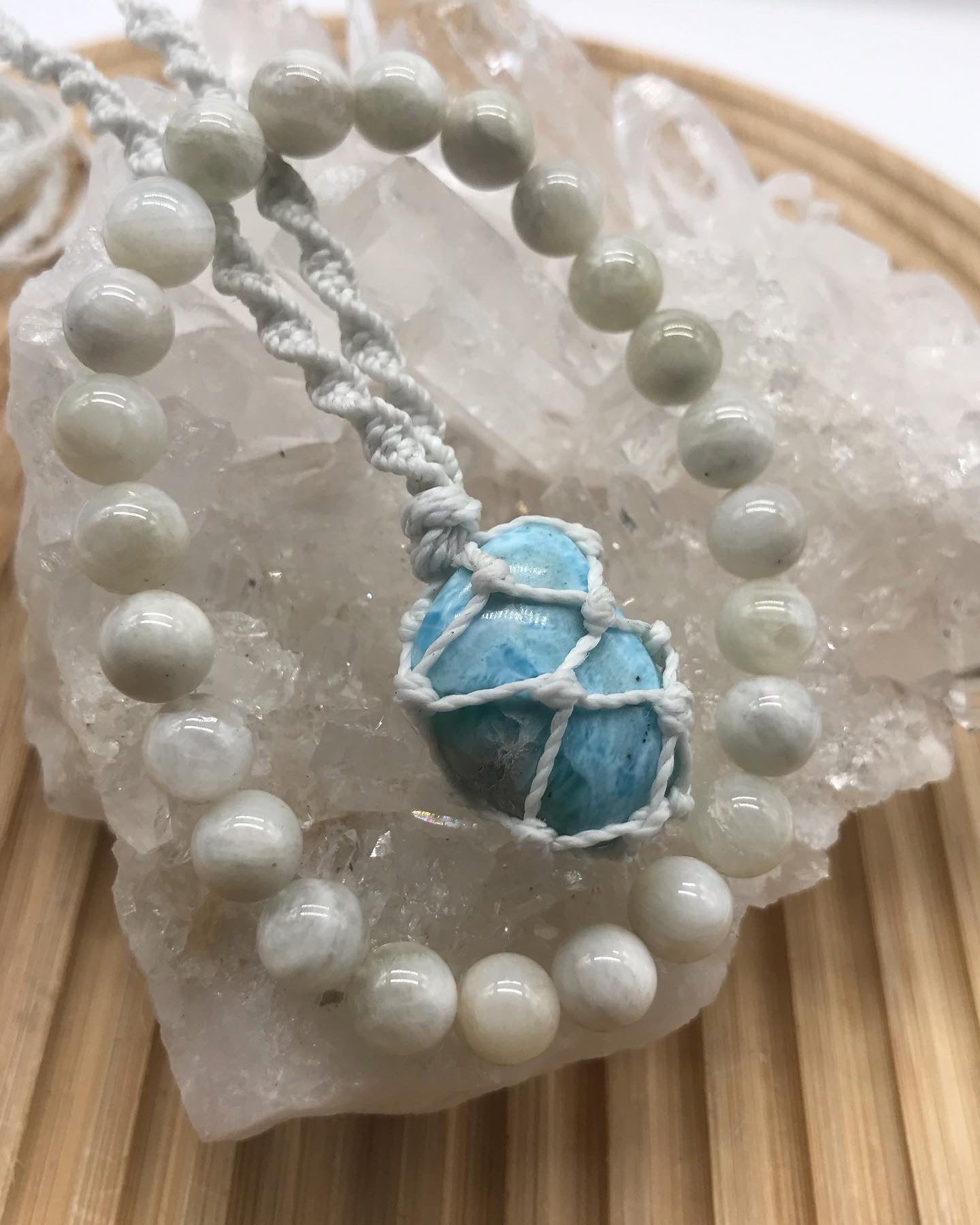 Larimar Hand Knotted Necklace Set