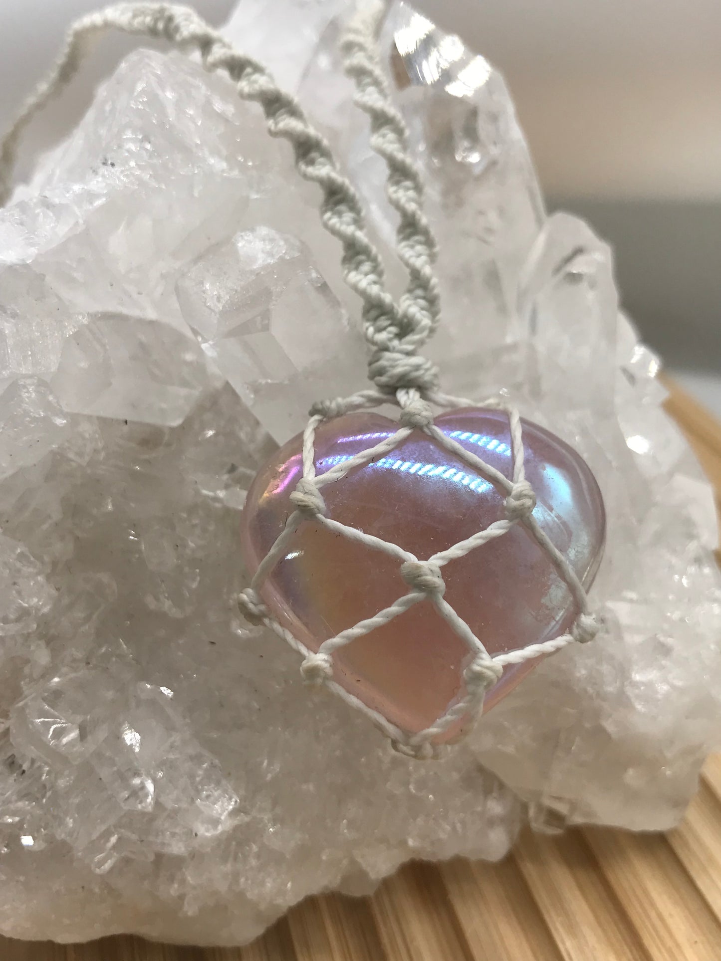 Angel Aura Rose Quartz Heart Necklace set