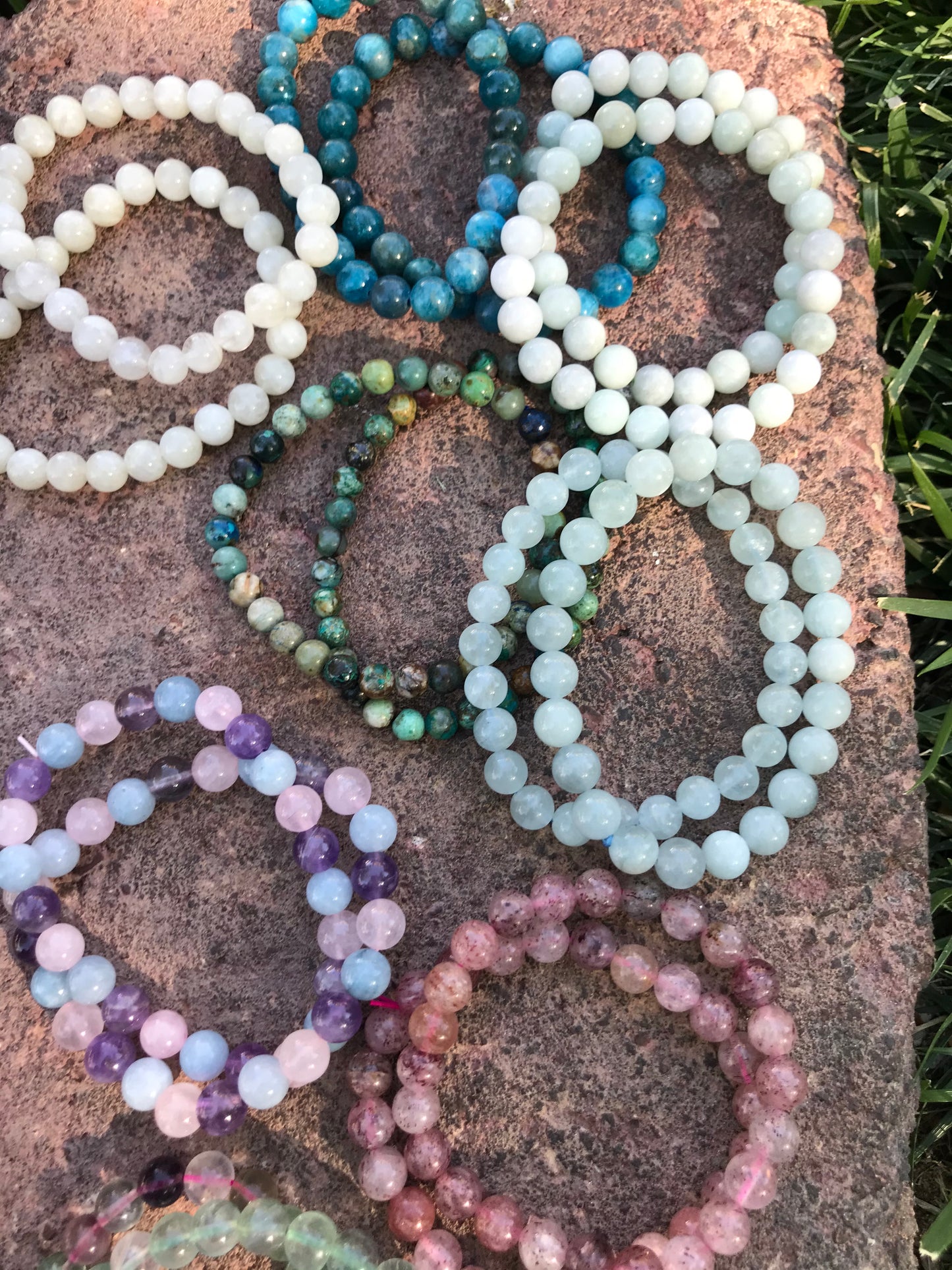 Amethyst Aquamarine Rose Quartz Trio Gemstone Bracelet 8mm