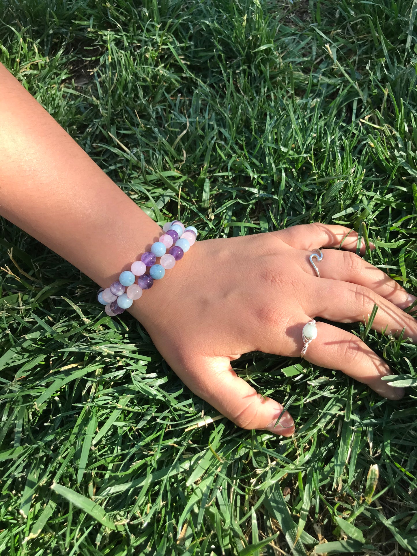 Amethyst Aquamarine Rose Quartz Trio Gemstone Bracelet 8mm