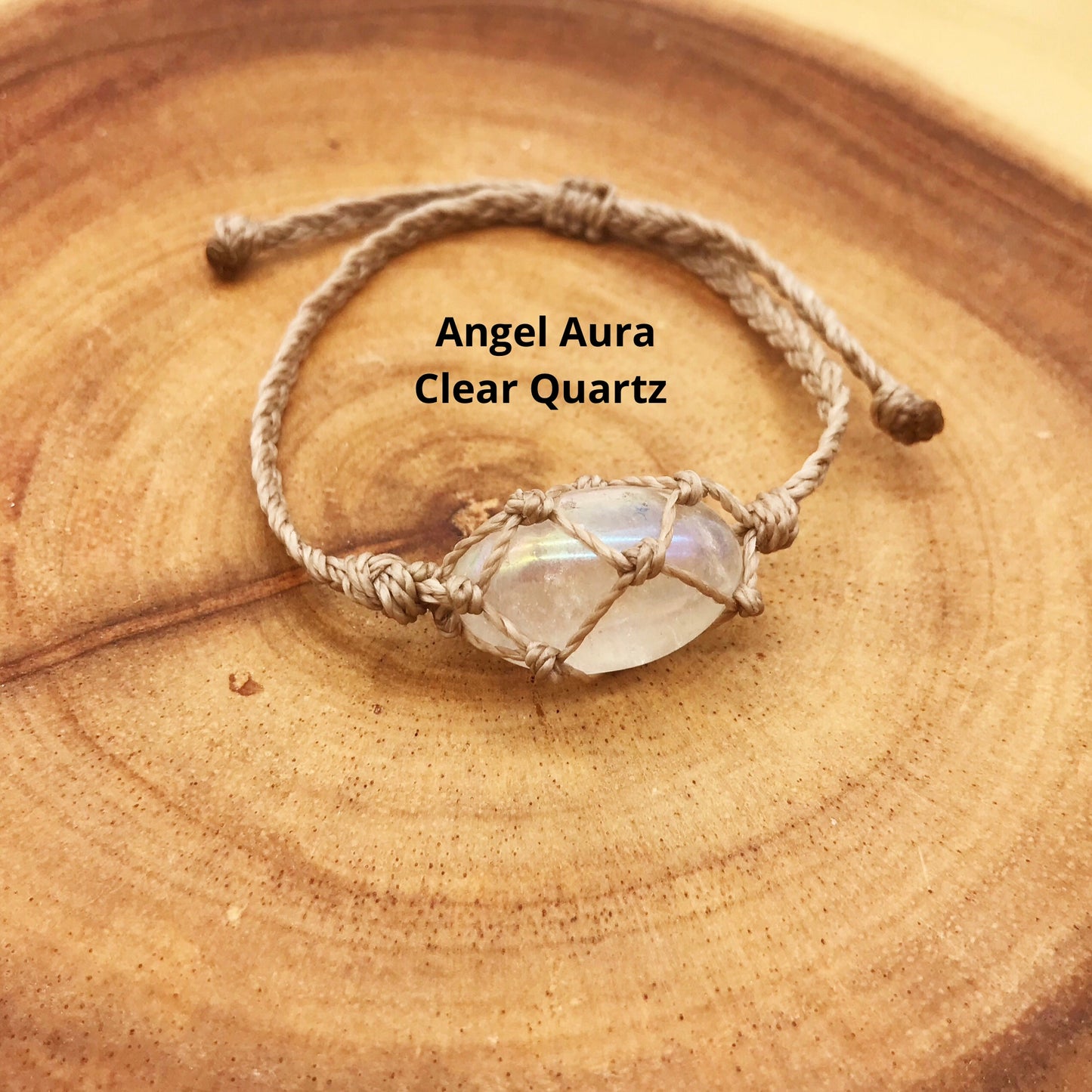 Hand Knotted Crystal Bracelet with Angel Aura Clear Quartz