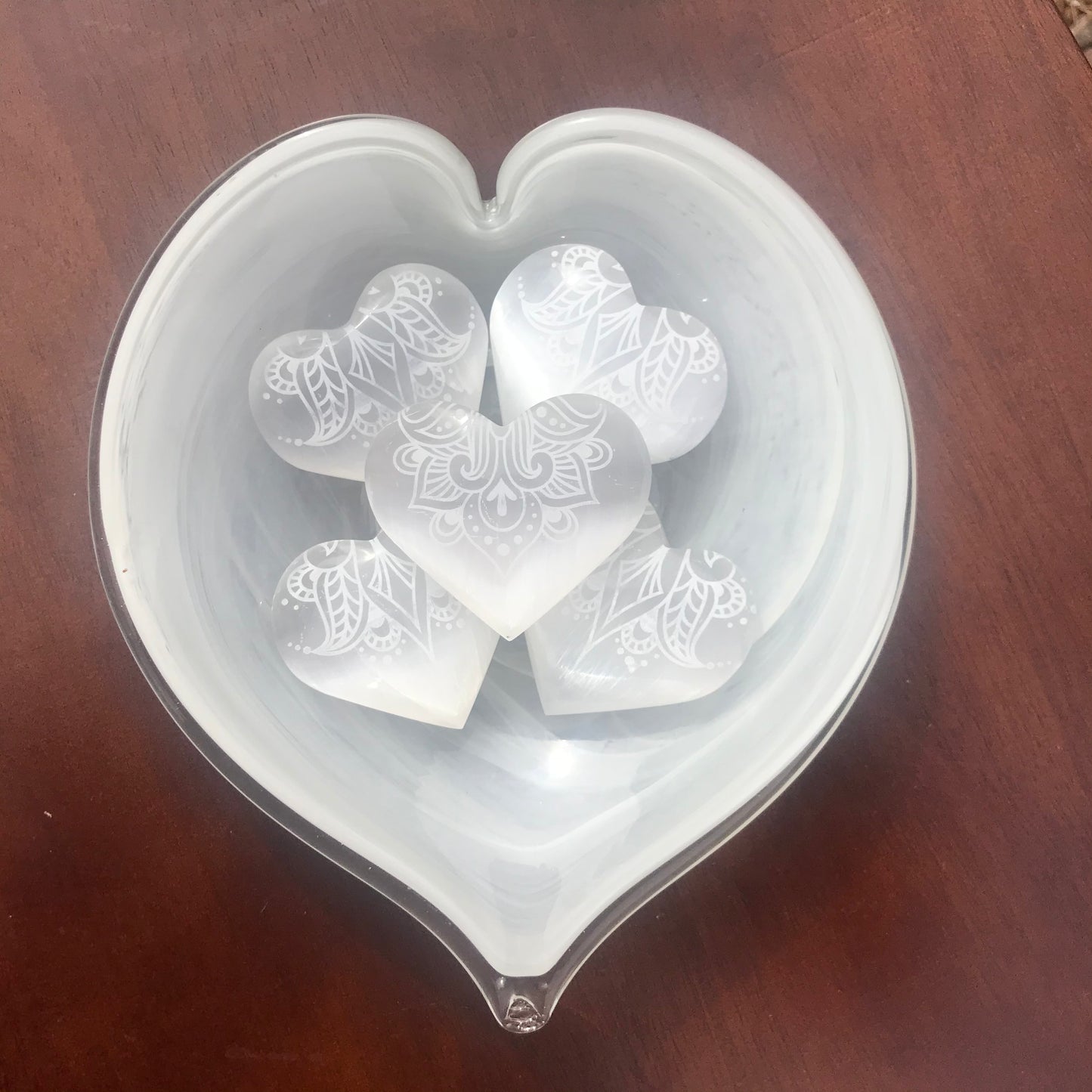 Etched Selenite Heart