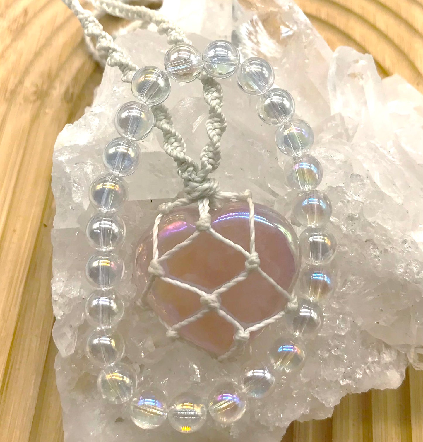Angel Aura Rose Quartz Heart Necklace set