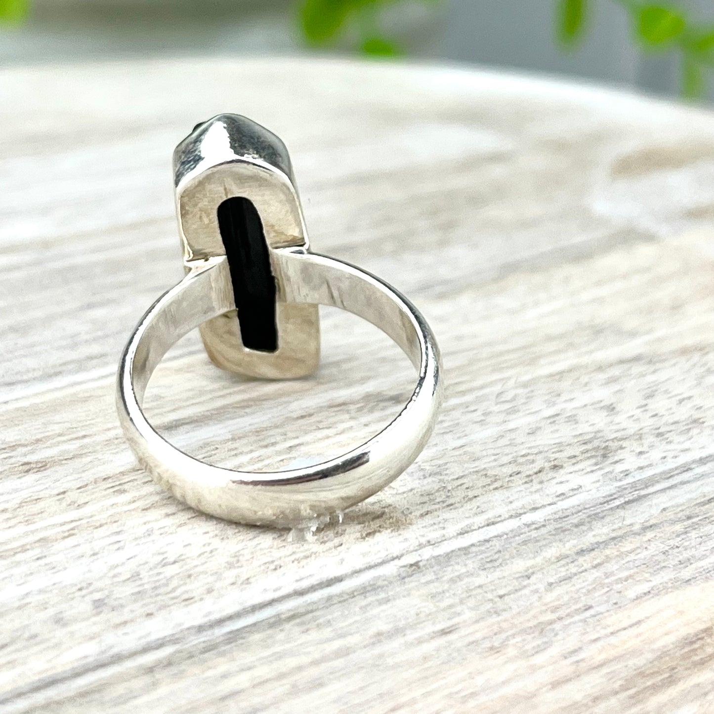 Raw Black Tourmaline Gemstone .925 Sterling Silver Ring