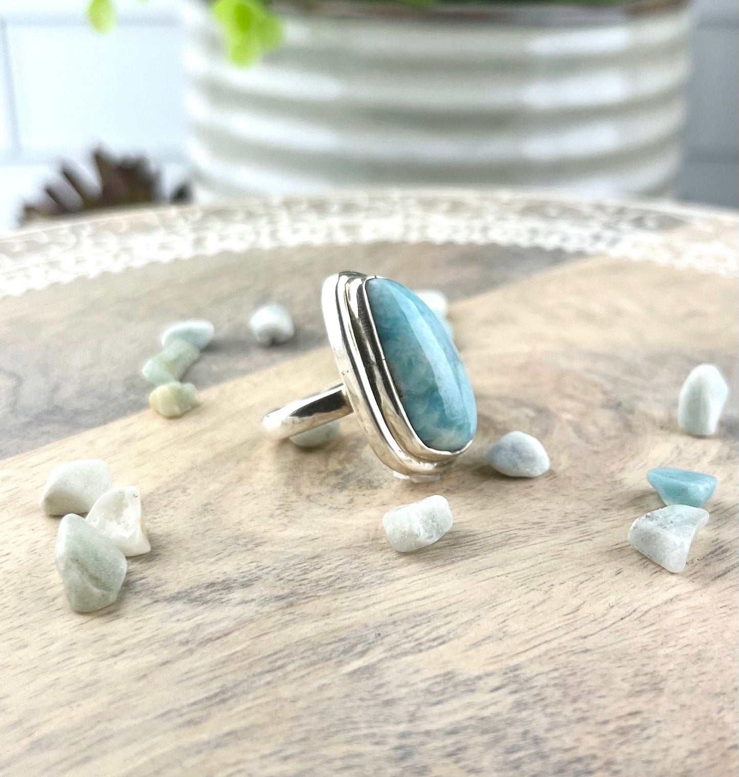 Larimar Gemstone .925 Sterling Silver Ring