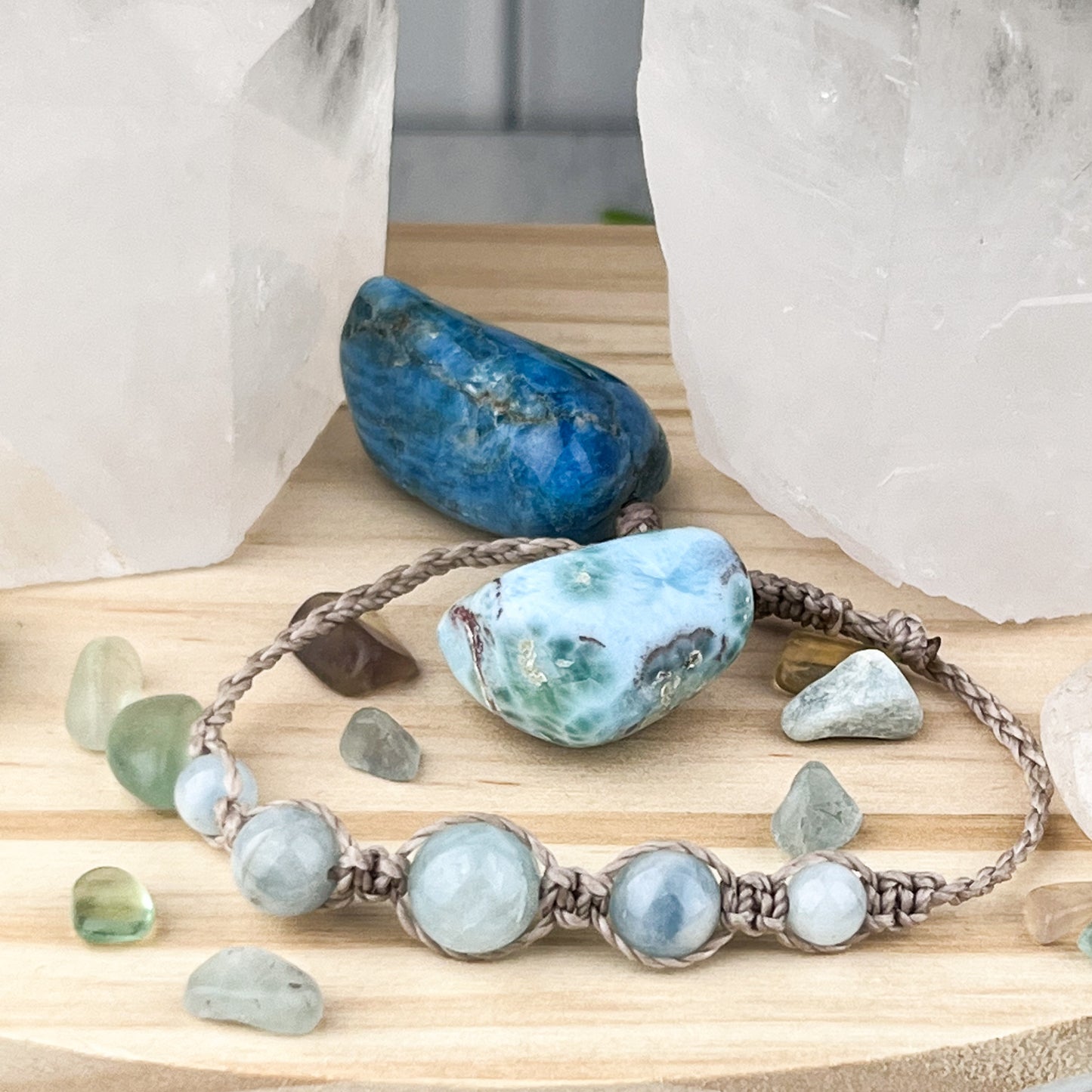 Hand Knotted Bead Bracelet with Aquamarine