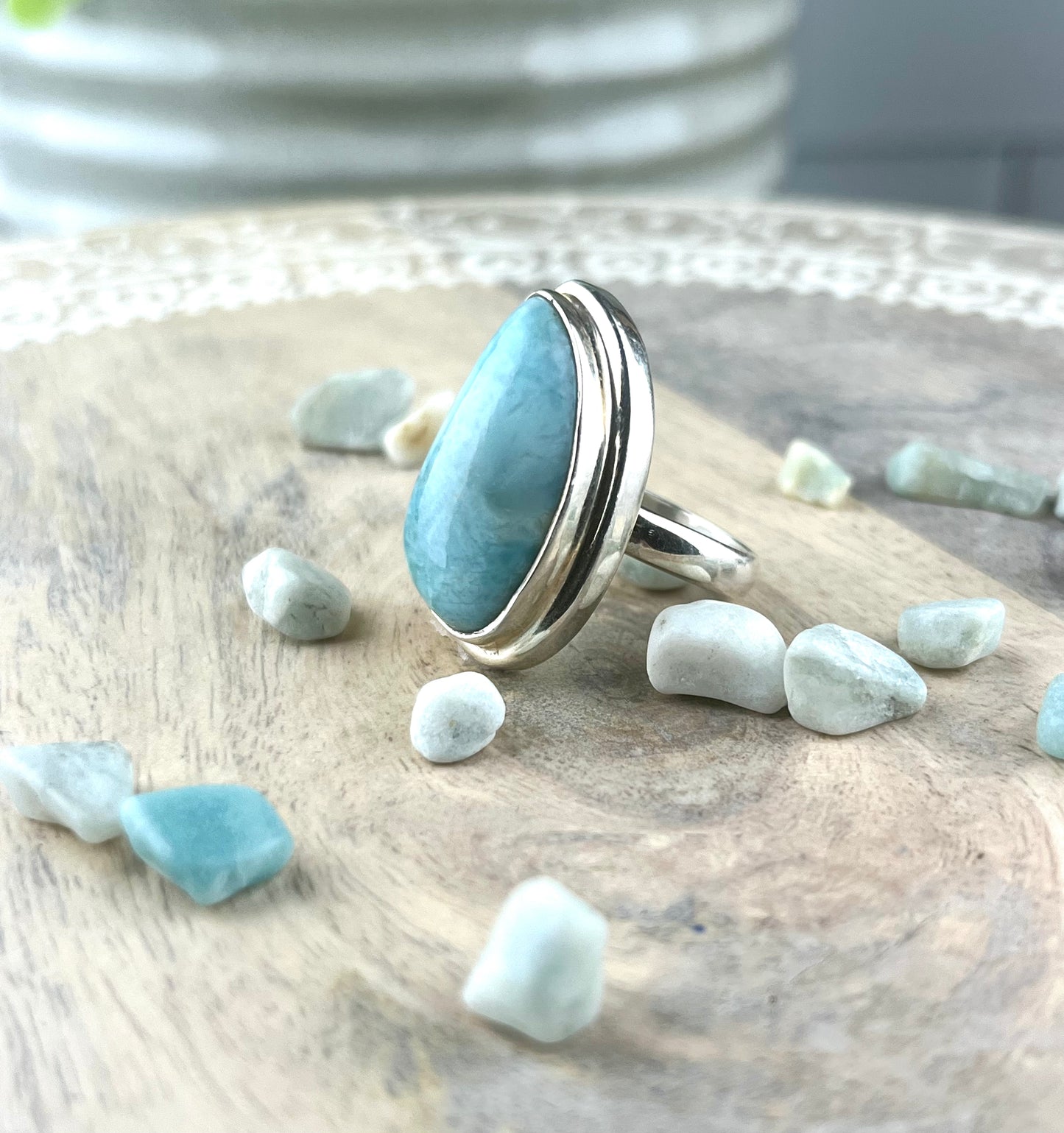 Larimar Gemstone .925 Sterling Silver Ring