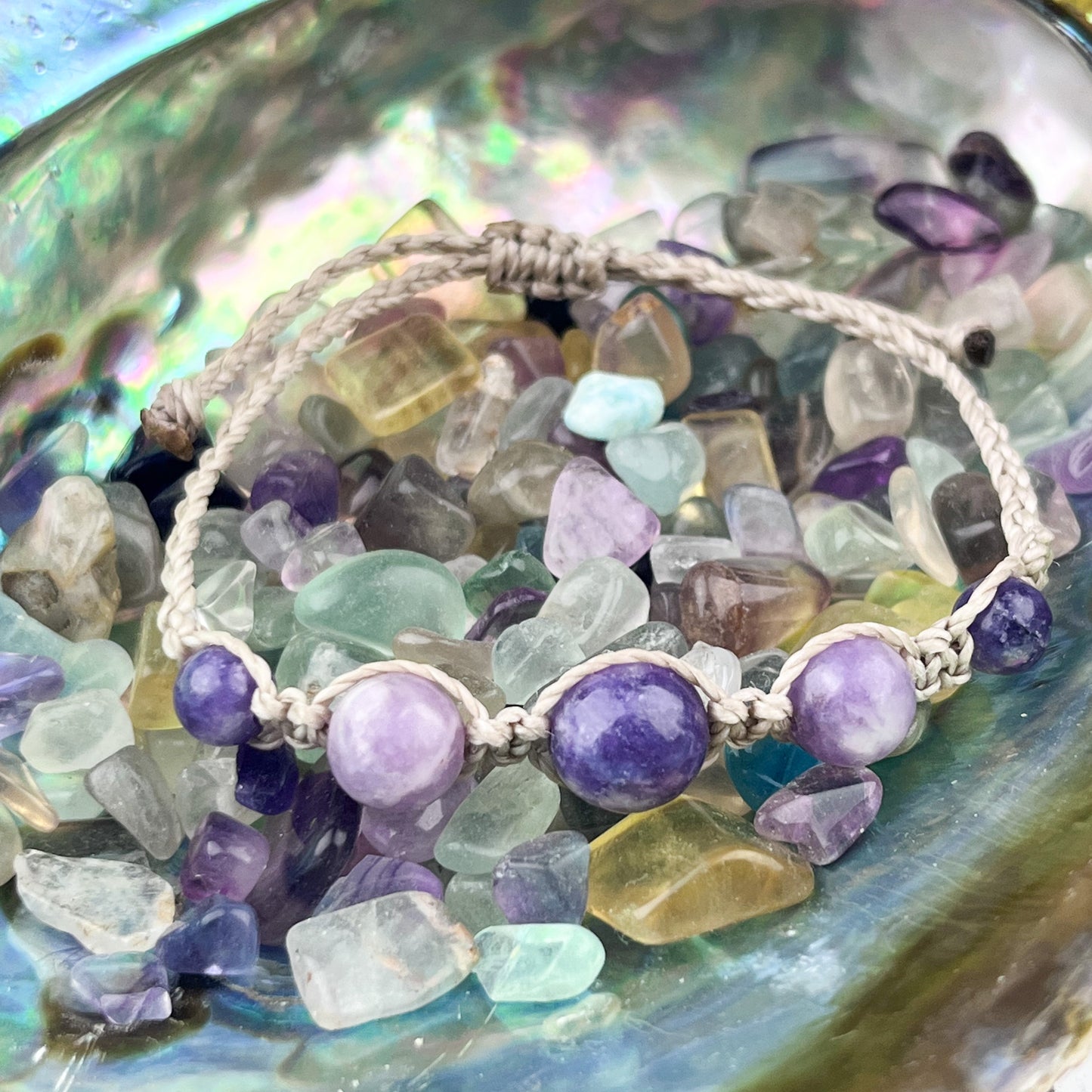Hand Knotted Bead Bracelet with Lepidolite