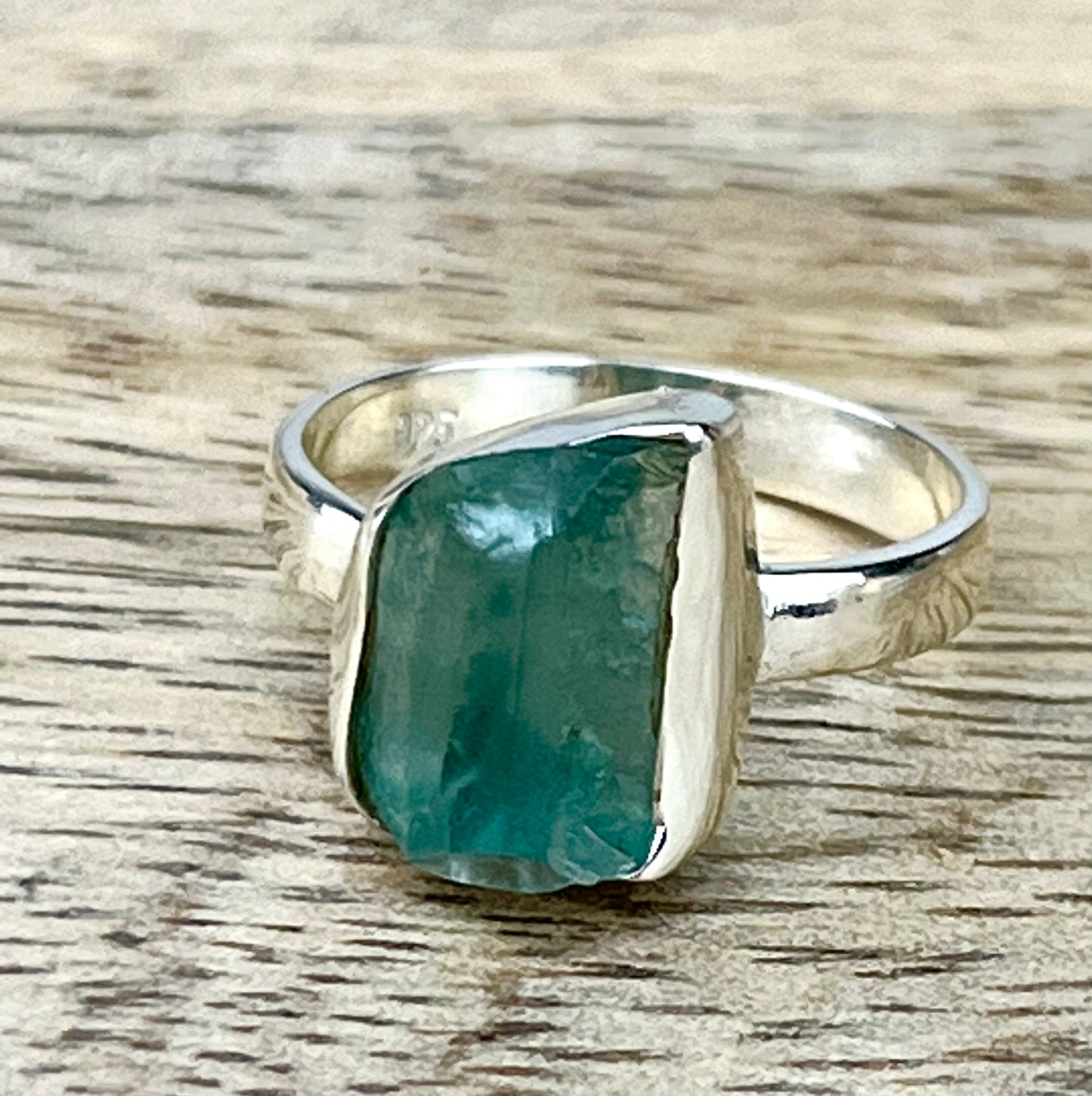 Raw Emerald Gemstone .925 Sterling Silver Ring
