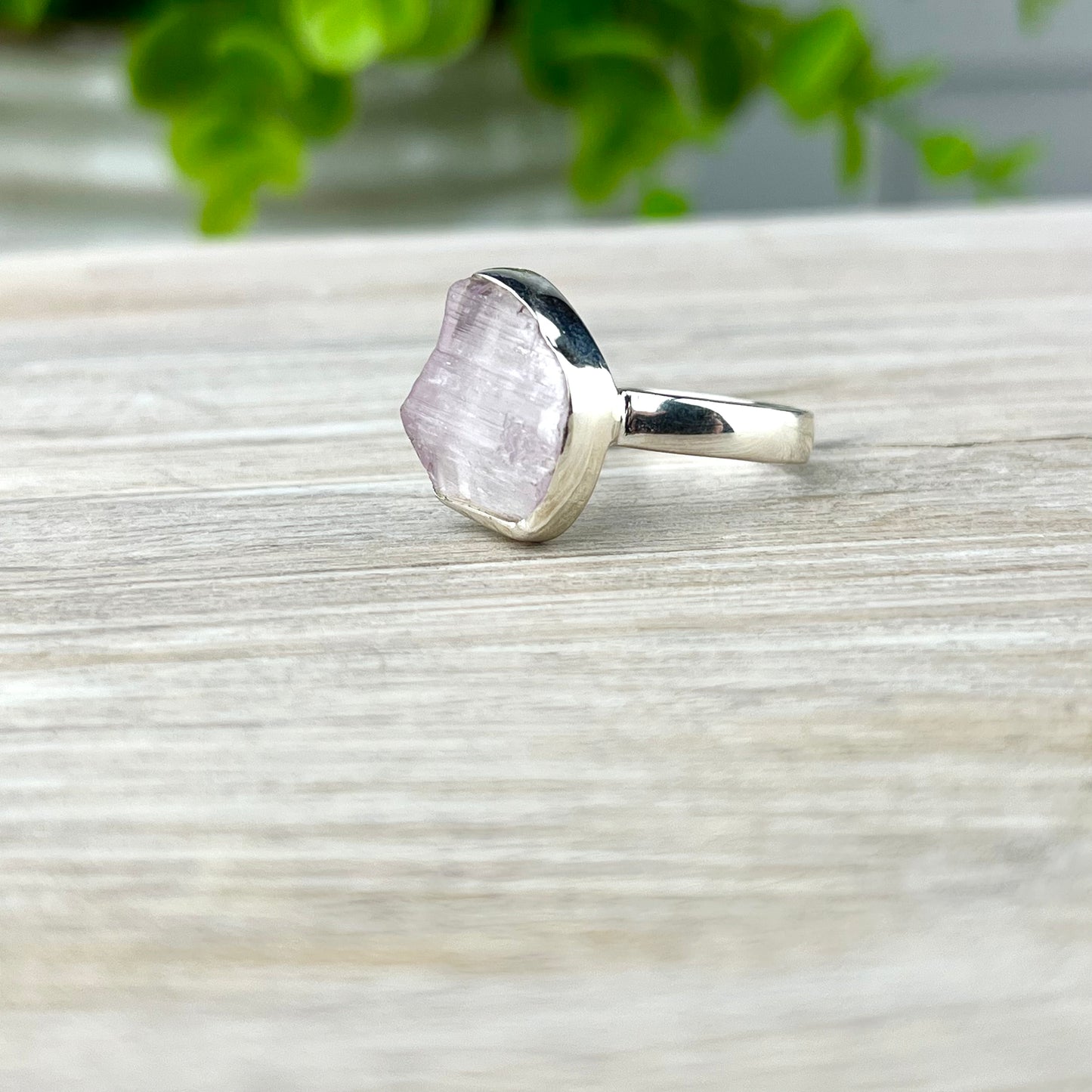Raw Kunzite Gemstone .925 Sterling Silver Ring