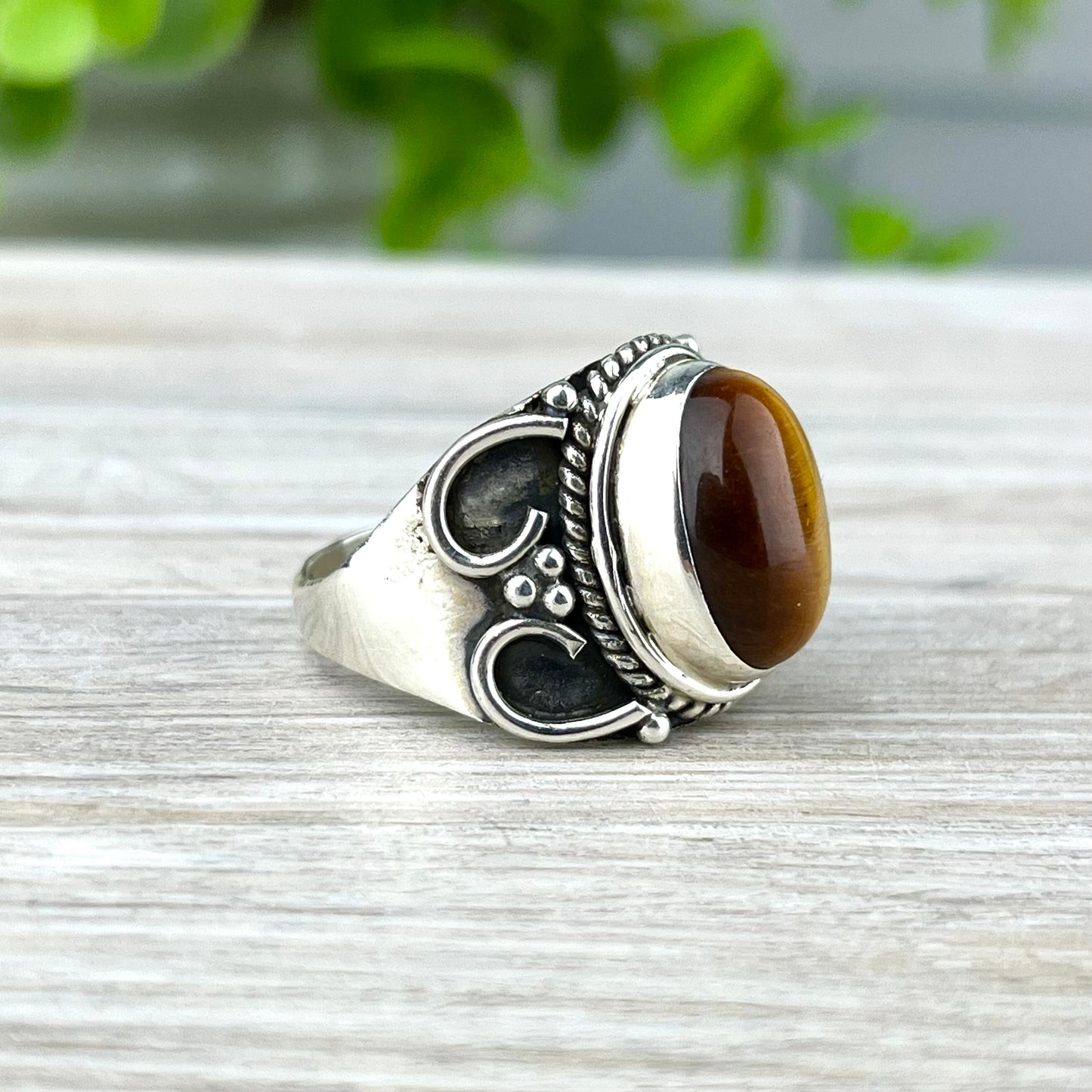 Tiger Eye Gemstone .925 Sterling Silver Ring