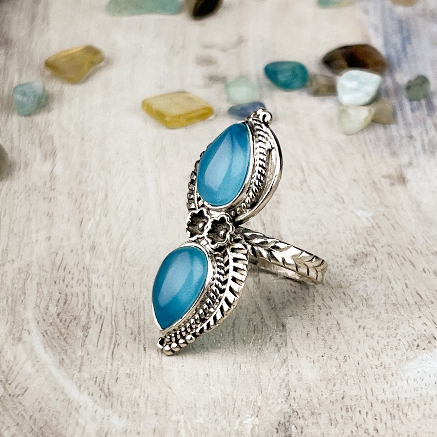 Aqua Chalcedony Gemstone .925 Sterling Silver Ring