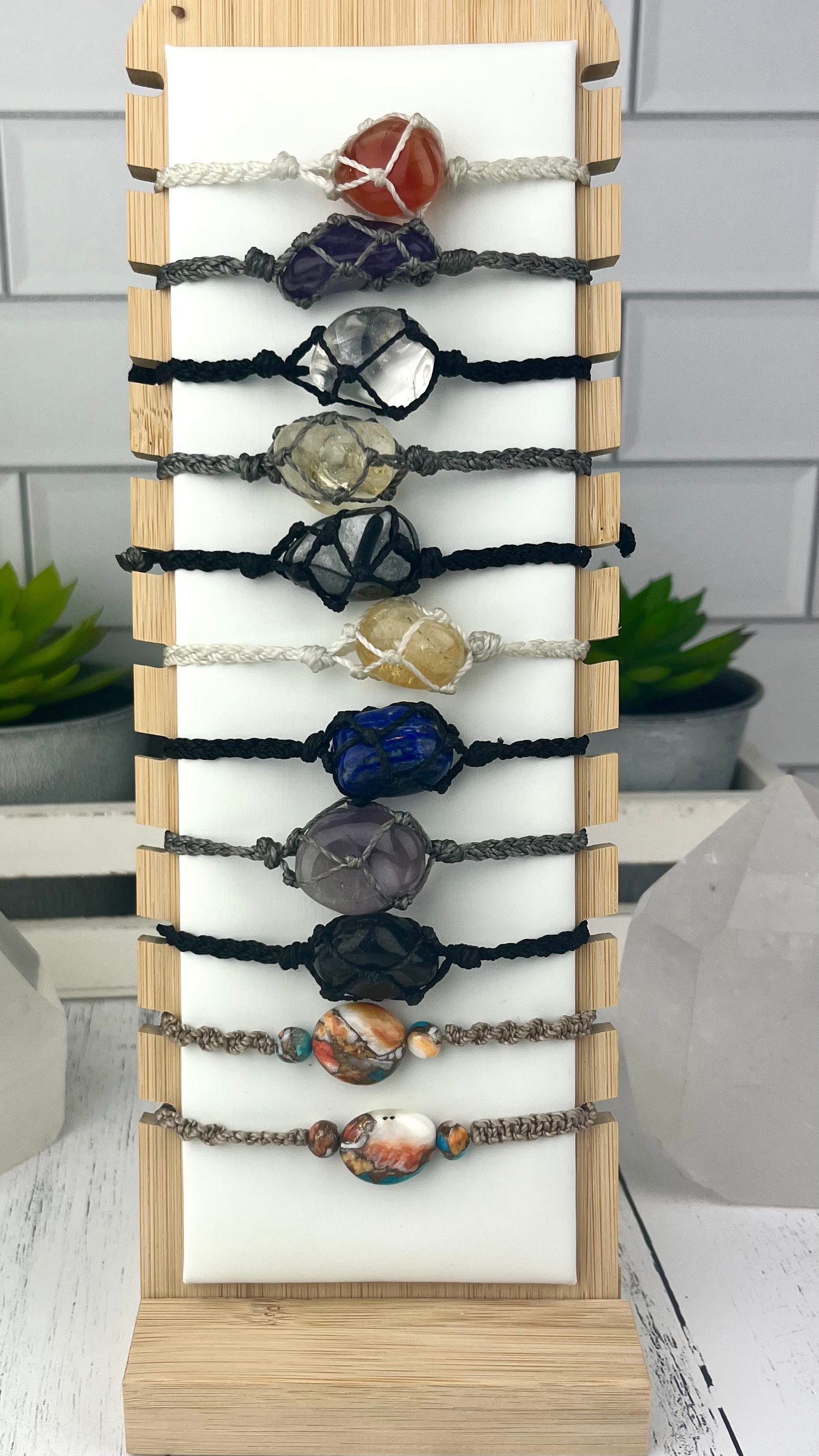 Hand Knotted Crystal Bracelet with Angel Aura Clear Quartz