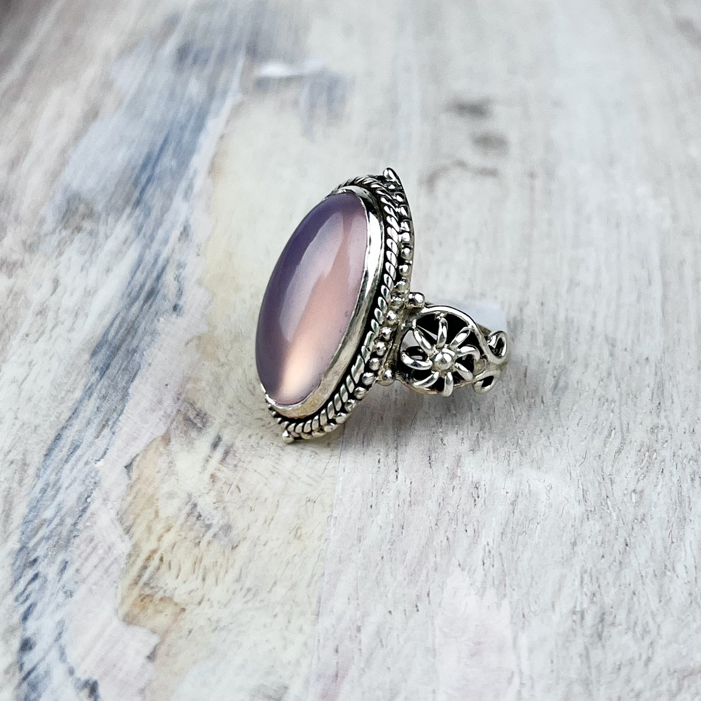 Rose Quartz Gemstone .925 Sterling Silver Ring