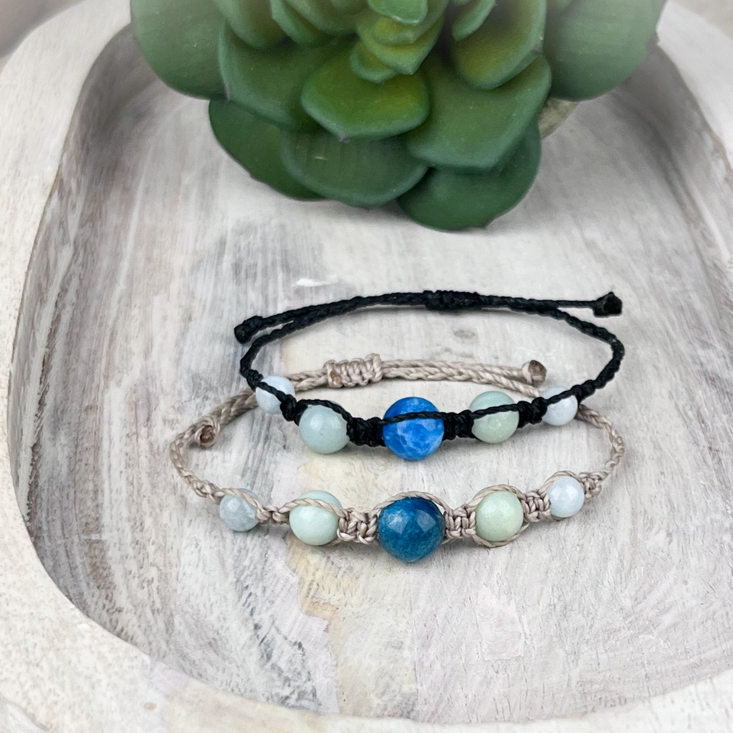 Hand Knotted Beaded Crystal Bracelet Apatite, Amazonite, Aquamarine, Healing Jewelry - Crystals for everyone • Crystals And Cord