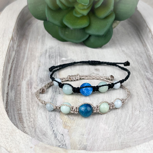 Hand Knotted Beaded Crystal Bracelet Apatite, Amazonite, Aquamarine, Healing Jewelry - Crystals for everyone • Crystals And Cord