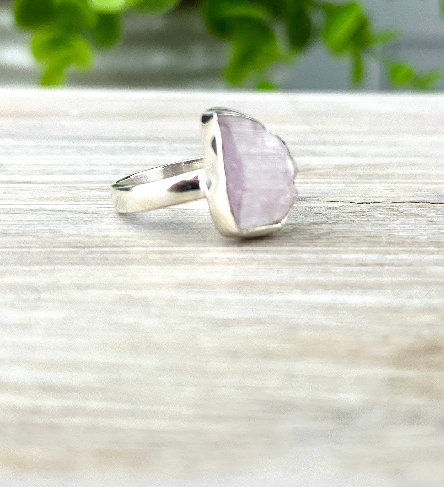 Raw Kunzite Gemstone .925 Sterling Silver Ring