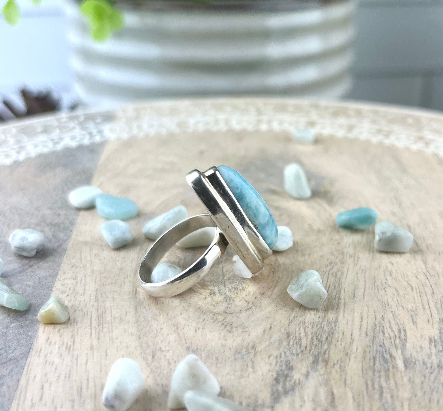 Larimar Gemstone .925 Sterling Silver Ring