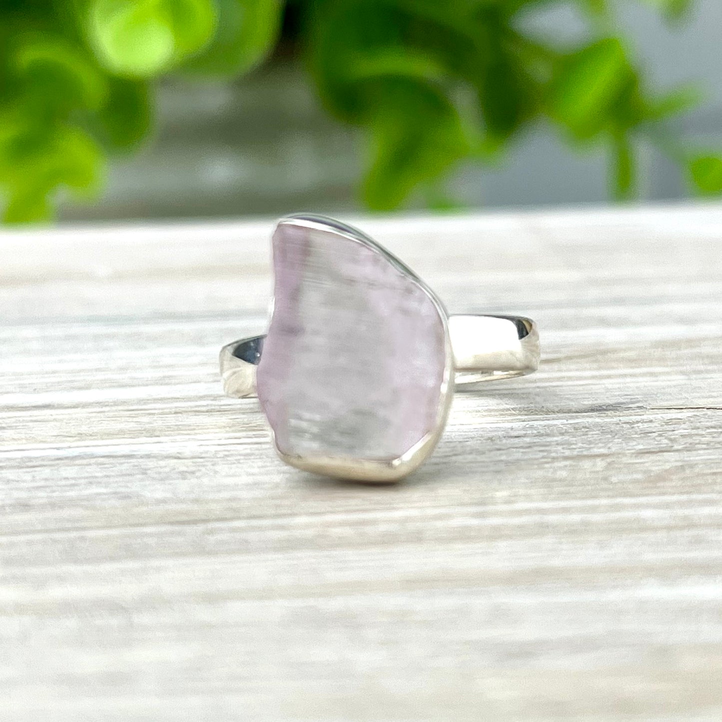 Raw Kunzite Gemstone .925 Sterling Silver Ring