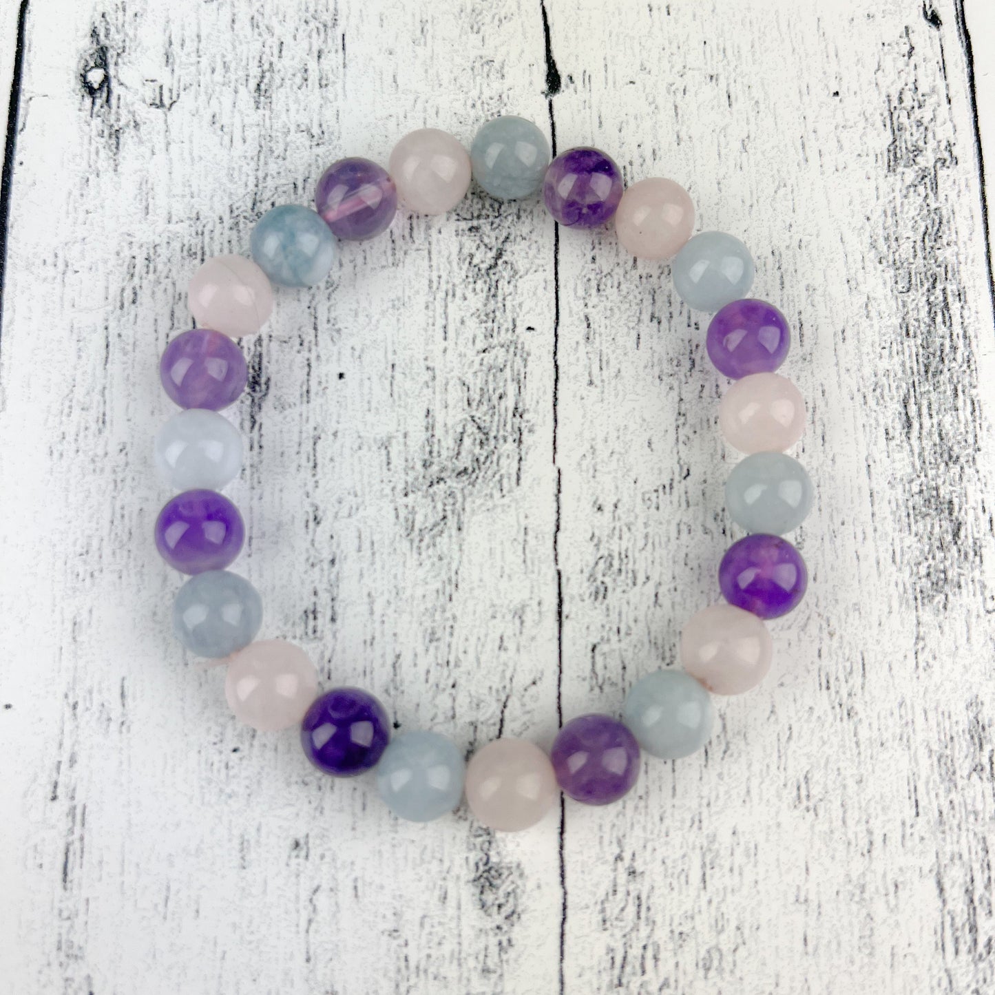 Amethyst Aquamarine Rose Quartz Trio Gemstone Bracelet 8mm