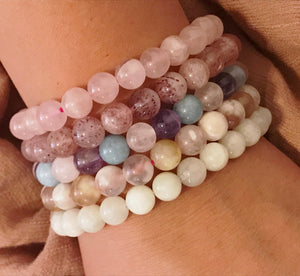 Beaded gemstone stretch stacking bracelets
