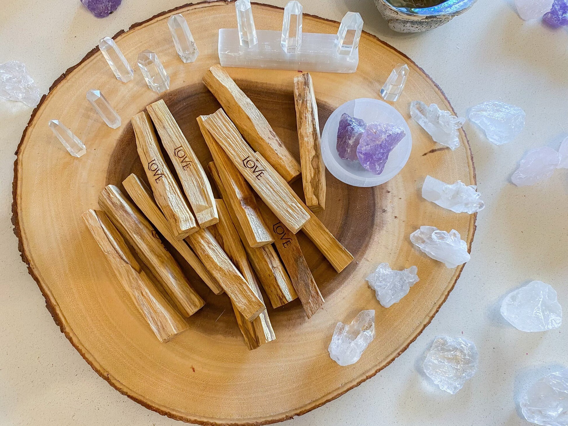Self Love Sage Gift Bundle Love Smudge Set| Love and Passion Sage Bundle | Sage Bundle With Crystal | Rough Quartz| Palo Santo| Selenite