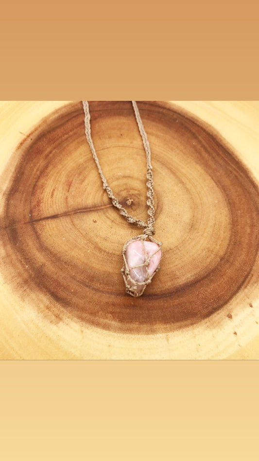 Knotted Crystal Necklace With Pink Opal