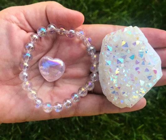 Angel Aura Quartz Heart Set