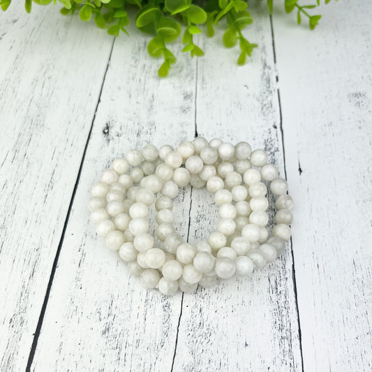 8mm White Moonstone Gemstone Beaded Bracelet, Elegant Natural Gemstone Beads, Calming Energy Accessory, Healing Crystals and Stones Jewelry