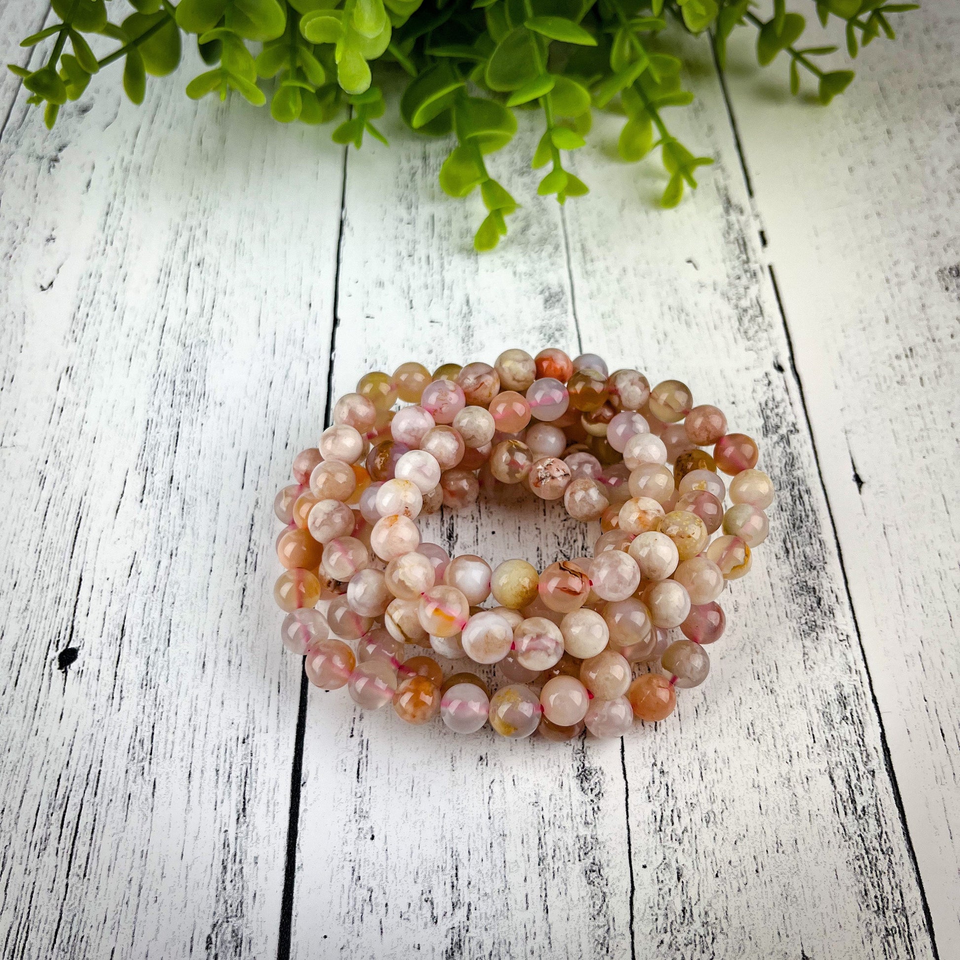 Flower Agate Gemstone Bracelet 8mm
