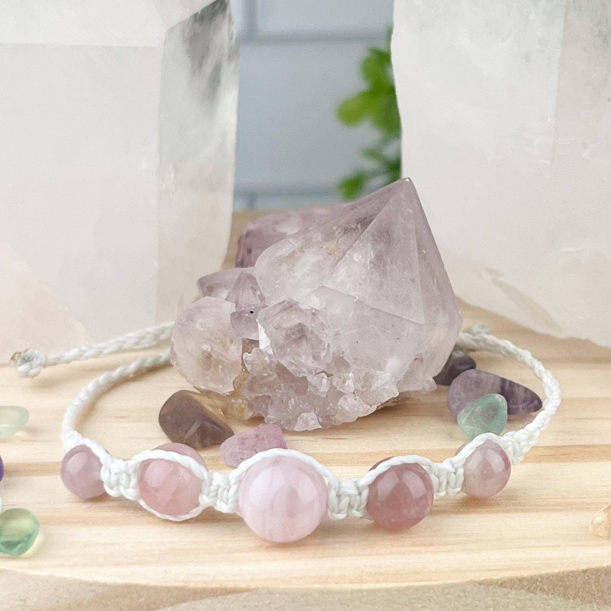 Rose Quartz Hand Knotted Bead Bracelet with Adjustable Size - Natural Stone Jewelry for Unconditional Love & Self-Love - Crystals for everyone • Crystals And Cord