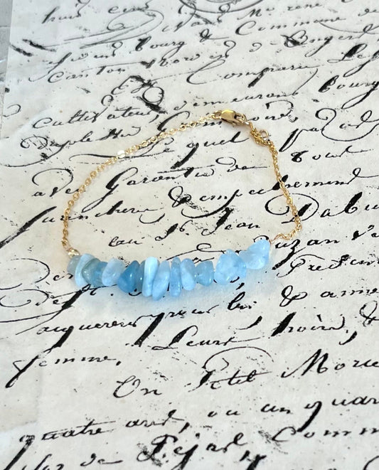 Aquamarine Gemstone Beaded Bracelet, Elegant Natural Gemstone Beads, Calming Energy Accessory, Healing Crystals and Stones Jewelry - Crystals for everyone • Crystals And Cord