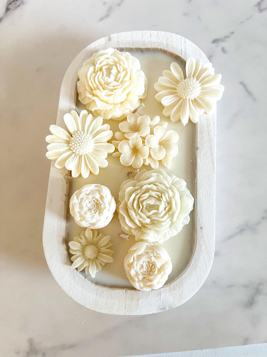 Flower Garden Candle in Dough Bowl, Hand Poured Wax, Long Lasting Candle, gift, Housewarming, wedding , anniversary