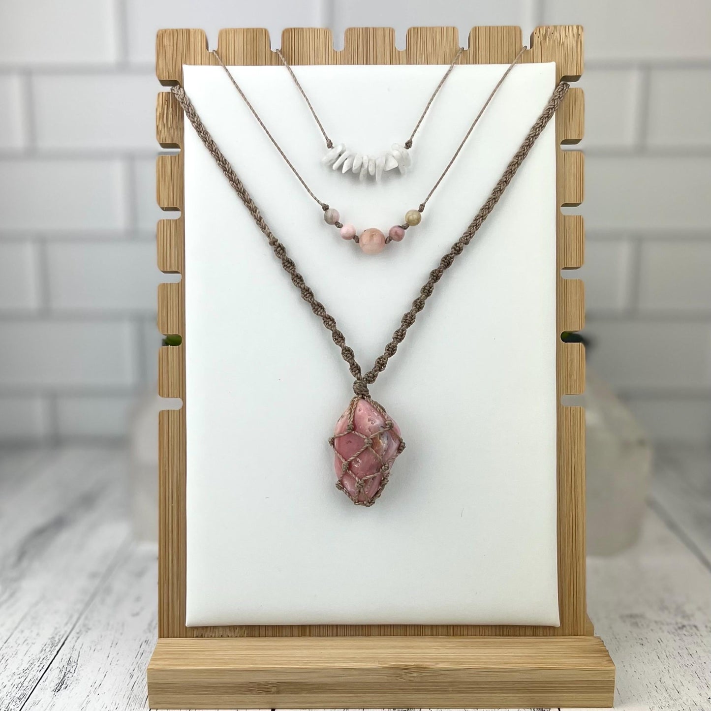 Hand Knotted Pink Opal Necklace & Bracelet Set - Gemstone Jewelry for Kindness and Love - Crystals for everyone • Crystals And Cord