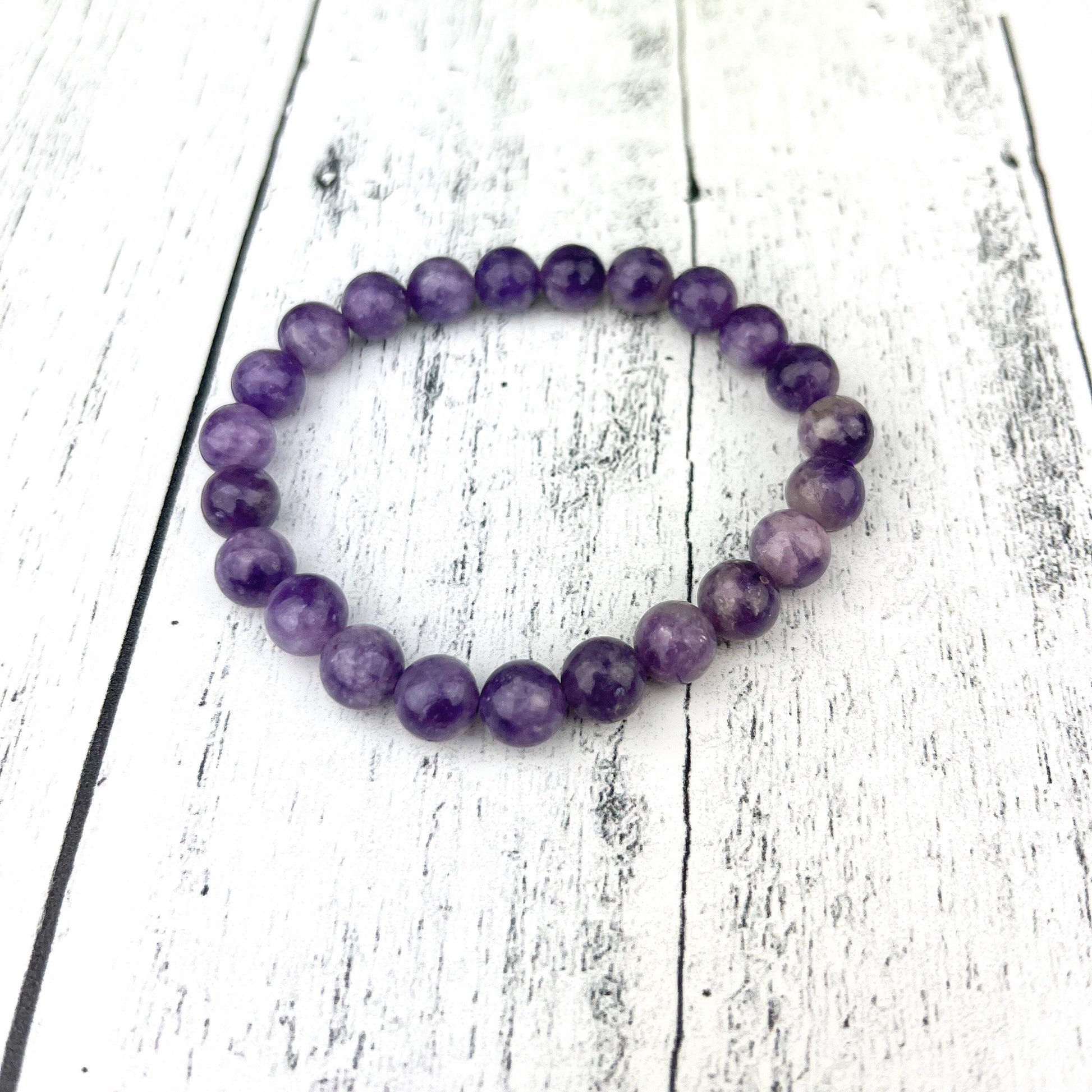Natural Lepidolite Gemstone Bracelet with Soft Nurturing Energies and Emotional Balance - 8mm Stone Beads - Elastic - Crystals for everyone • Crystals And Cord