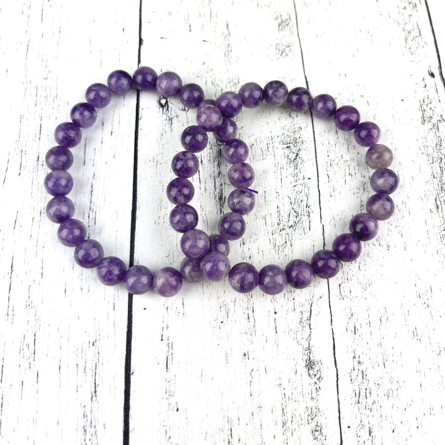 Natural Lepidolite Gemstone Bracelet with Soft Nurturing Energies and Emotional Balance - 8mm Stone Beads - Elastic - Crystals for everyone • Crystals And Cord